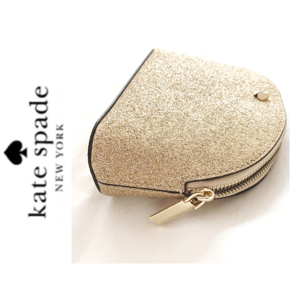 NWT Kate Spade glitter cosmetics bag pale gold - Picture 3 of 5